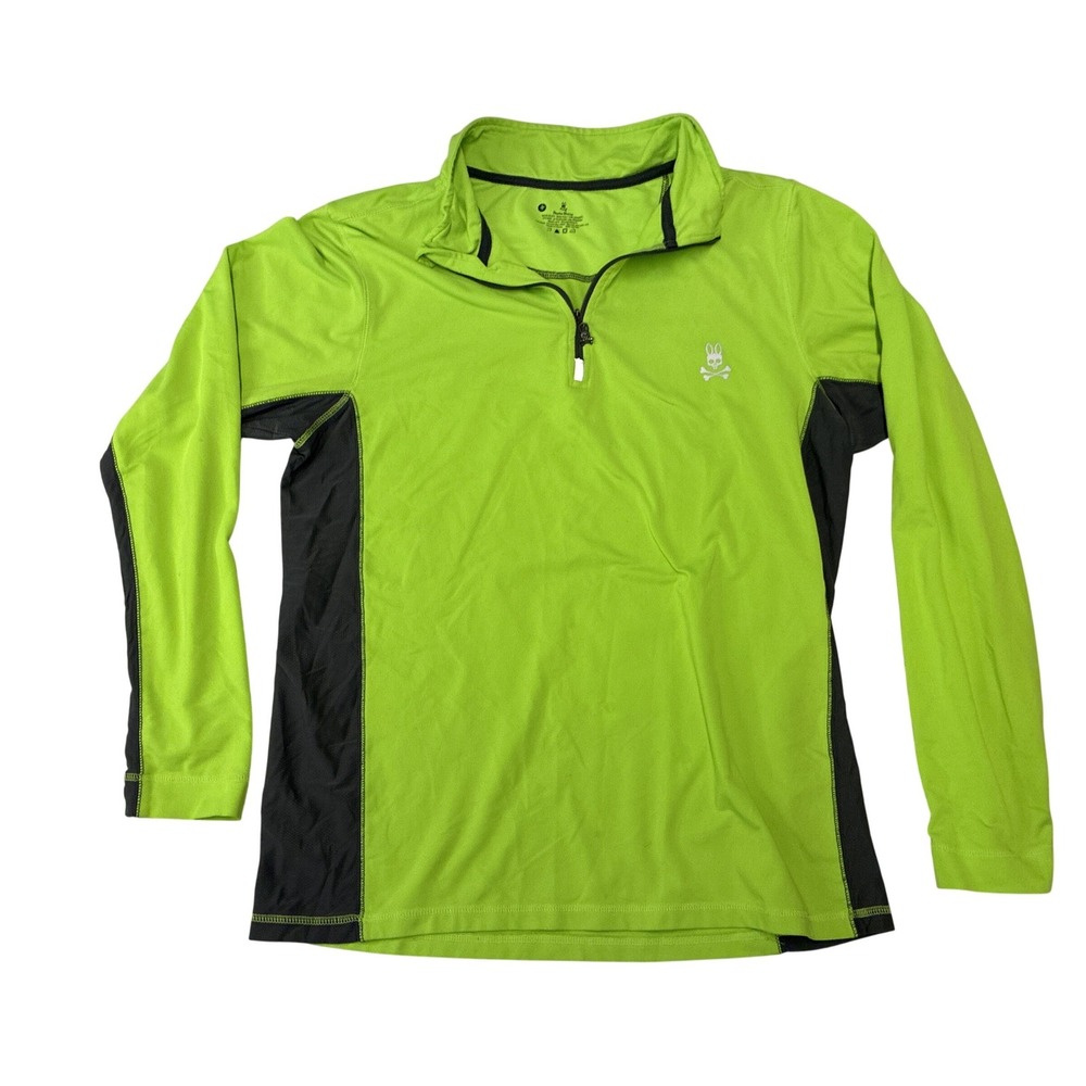 Psycho‎ Bunny Mens Lime Green Quarter Zip Pullover Long Sleeve Shirt